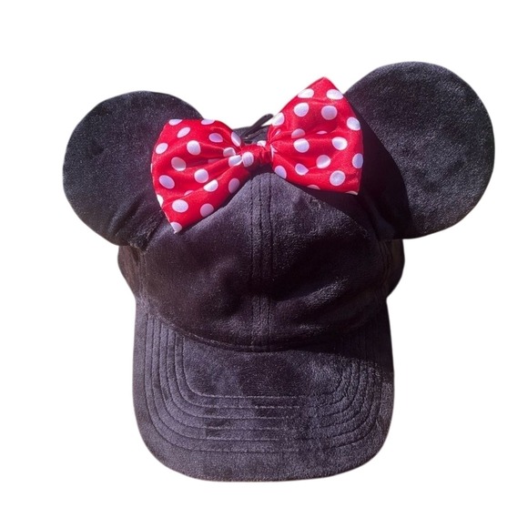 Disney Accessories - Disney Women's Minnie Mouse Hat w/ Red Polka Dot Bow Velour SOUVENIR OS GIFT NEW
